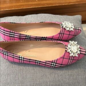 Lauren Lorraine Pink Checkered Flats with Crystal Embellishment 💕